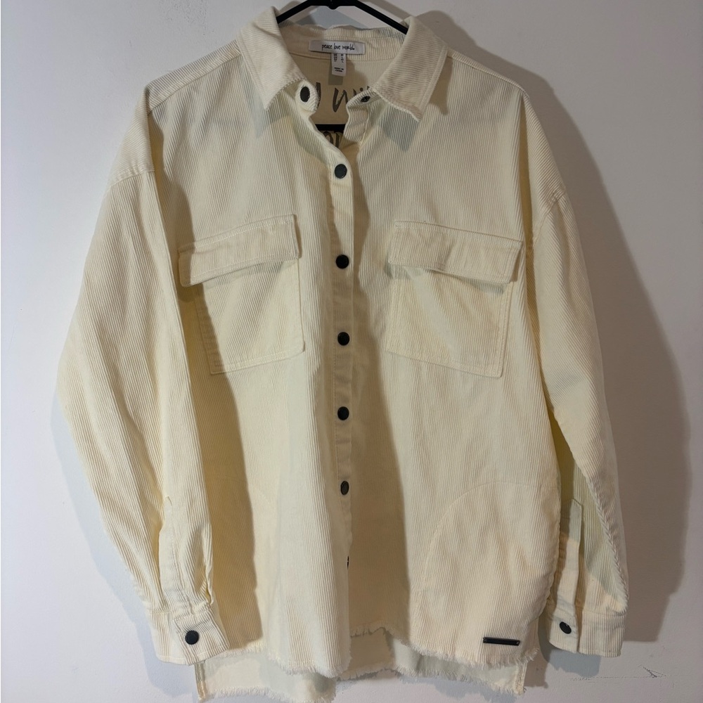 Peace Love World Medium Corduroy Shacket Snap Buttons Today Will Be A Good Day - Picture 2 of 10